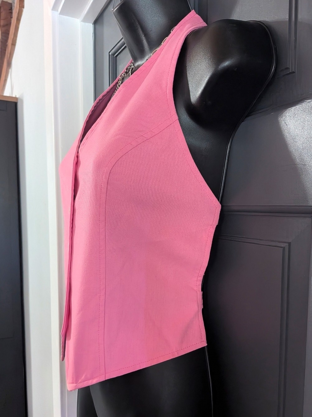 We Are Sundays- Women’s Pink Halter Vest Tank Top- Open Strapped Back